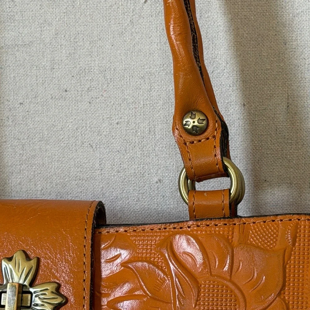 Orange Tooled Leather Patricia Nash Satchel Bag Boho Vintage Y2K Medium